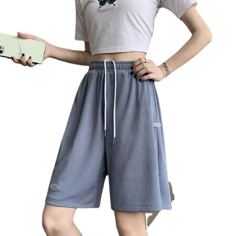SAYTHEN Women's Summer Thin Loose High Waist Ice Silk Sports Shorts 2023 New Straight Slender Casual Wide Leg Capris Pants