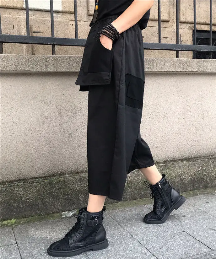 Description Picture 5 of itemNine-point Pants Harajuku Casual Cargo Pants Solid Baggy Straight Trouser Wide Leg Pockets Joggers Trousers Y2K Women Streetwear