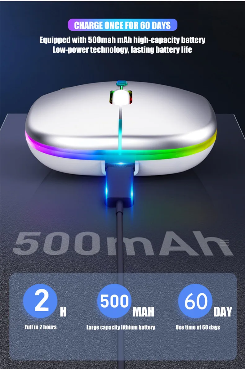 Description Picture 6 of itemLED Wireless Mouse USB Rechargeable Bluetooth-compatible RGB Mouse Silent Ergonomic Mouse With Backlight For Laptop PC ipad