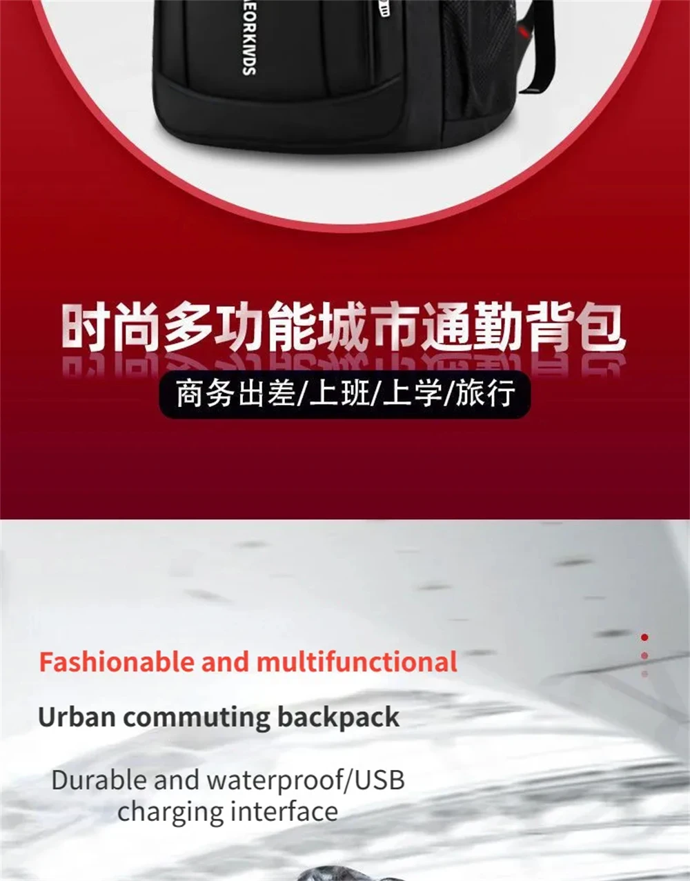 Description Picture 3 of itemLarge Capacity Men's Business Backpack Waterproof USB Charging Travel Backpack 16 Inch Macbook Pro 13 Case Laptop Backpack