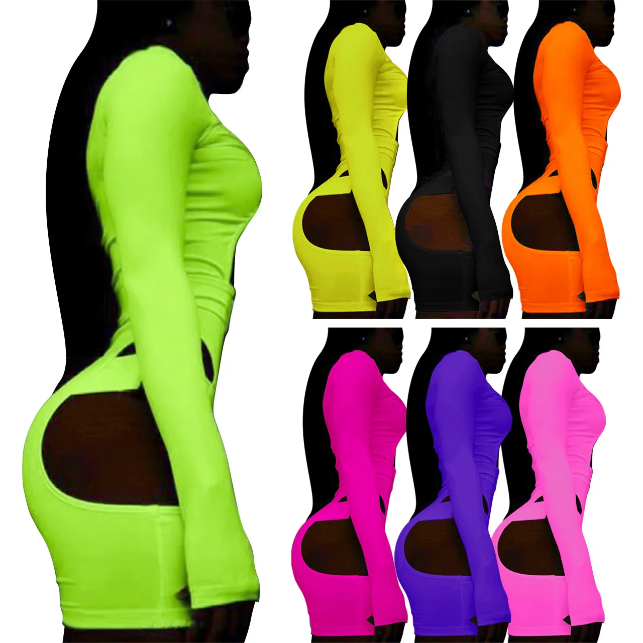 Description Picture 6 of itemSexy Women's Sexy Clothes Sets Bandage Women Hollow Out Long Sleeve Bodysuit Skinny Shorts Jumpsuit Short Sets Streetwear