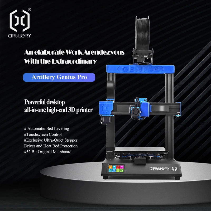 Artillery® Genius Pro 3d Printer Self-leveling 8.66*8.66*9.84 Inch Build Volume 0.1-0.35mm Resolution Ultra-quiet Stepper Motor