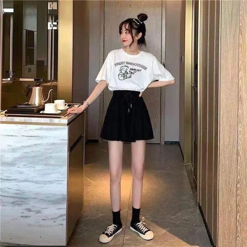 Description Picture 6 of itemMEXZT 5Xl Summer Shorts Skirts Women Elastic High Waist Casual Wide Leg Shorts Korean A Line Loose Mini Skirt Black Short Pants