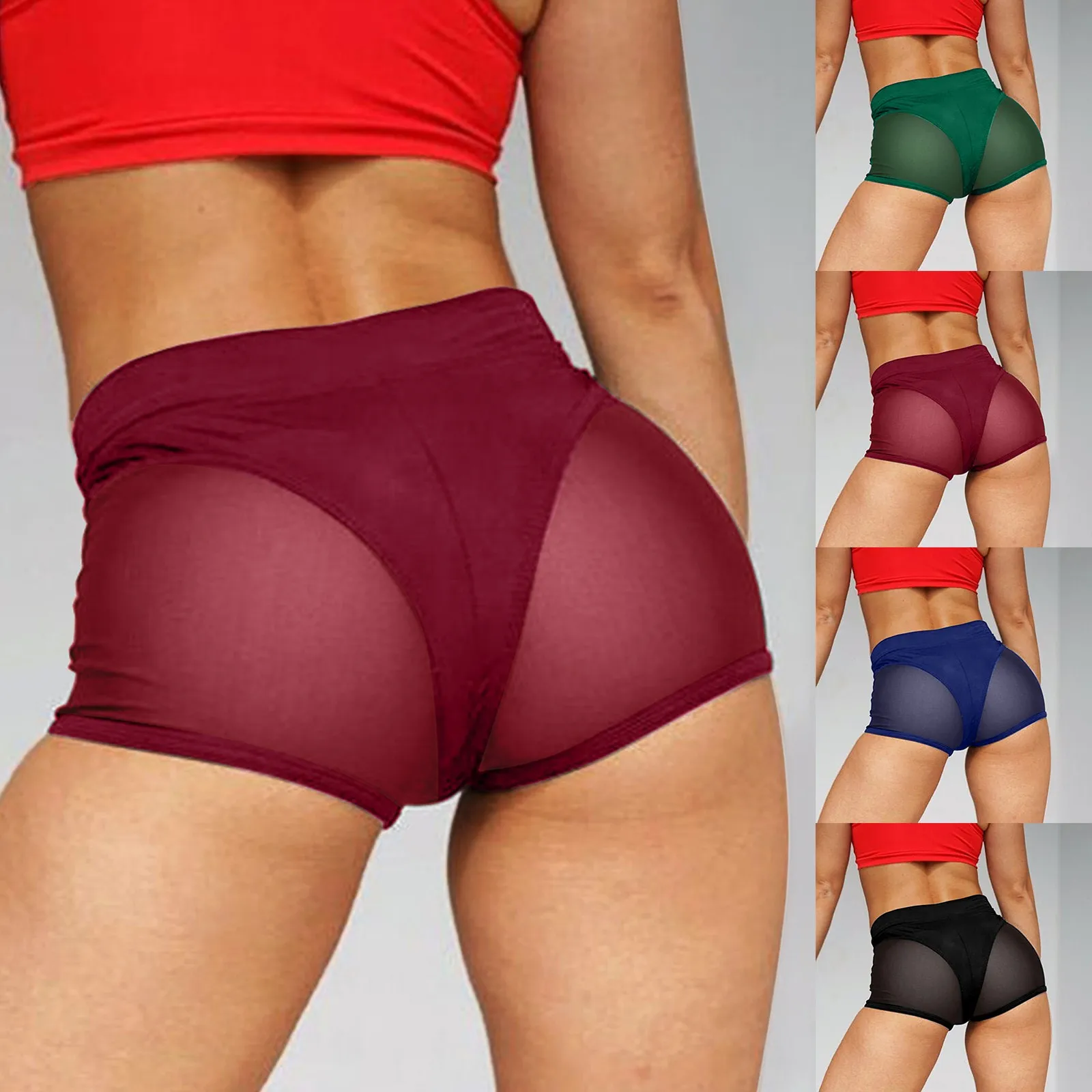 Description Picture 2 of itemWomen Sexy High Waist Workout Fitness Shorts Female Dance Shorts See-through Mesh Patchwork Mature Pole Dancing Clubwear Panties
