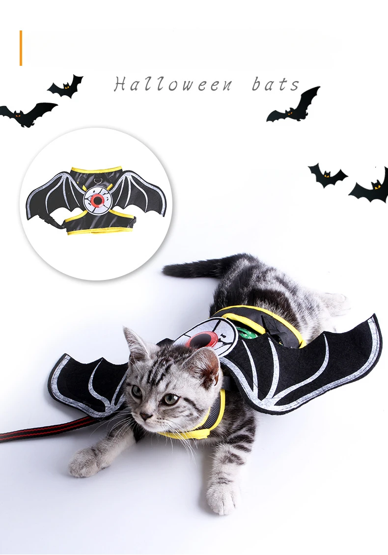 Cat Halloween Cat Costume Bat Wings Eyes Pet Harness Leash for Small Dog Funny Cat Cosplay Prop Christmas Costume