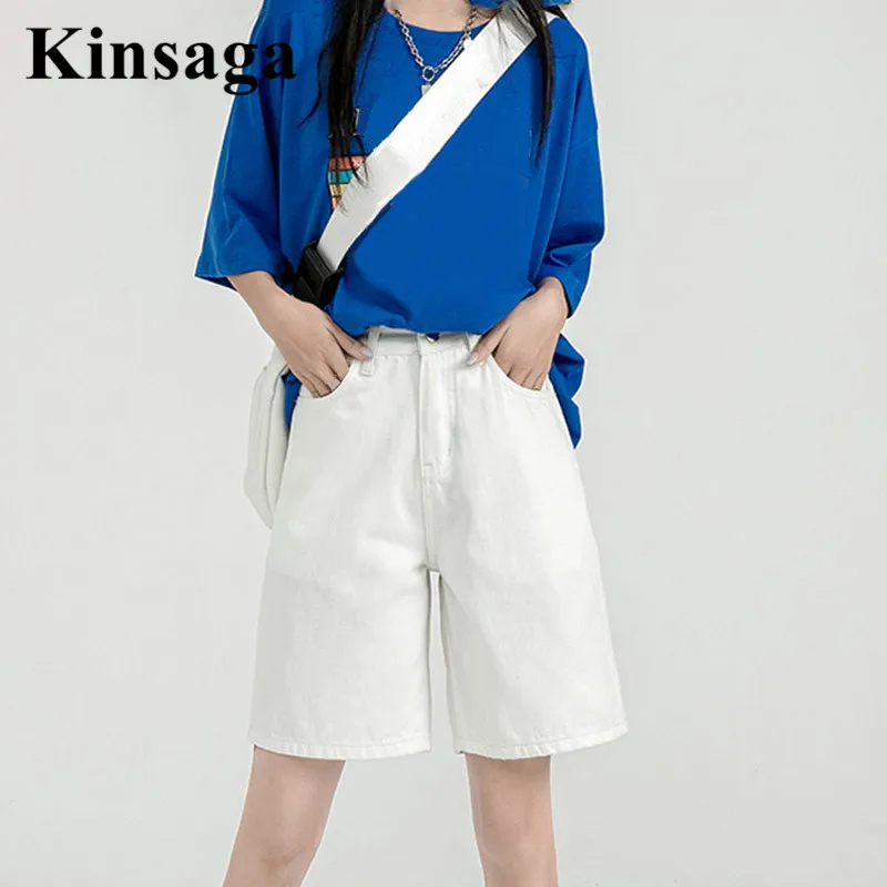 Description Picture 5 of itemBoyfriend Fifth Demin Shorts 4xl Women Harajuku Street White Loose Straight Leg Five Point Jeans Pants Chic Knee Length Bottoms