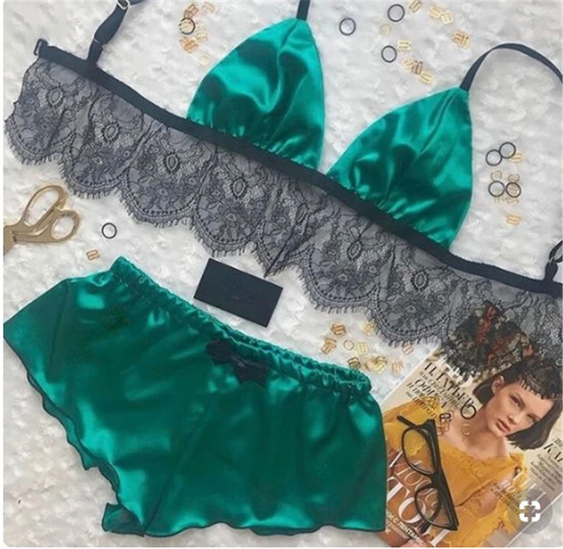 Description Picture 3 of item2023 New Pajamas For Women Sexy Satin Pajamas Set Comfortable Home Clothes Sleeveless Cute Bra  And Shorts V Neck Sleepwear