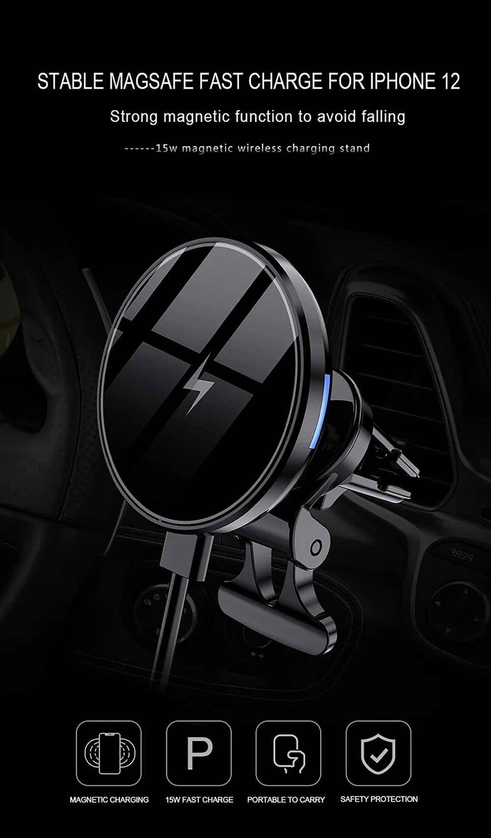 Description Picture 2 of itemFDGAO 15W Magnetic Wireless Car Charger Stand For iPhone 14 13 12 Mini Pro Max Phone Holder Fast Charging Vehicle Air Vent Mount