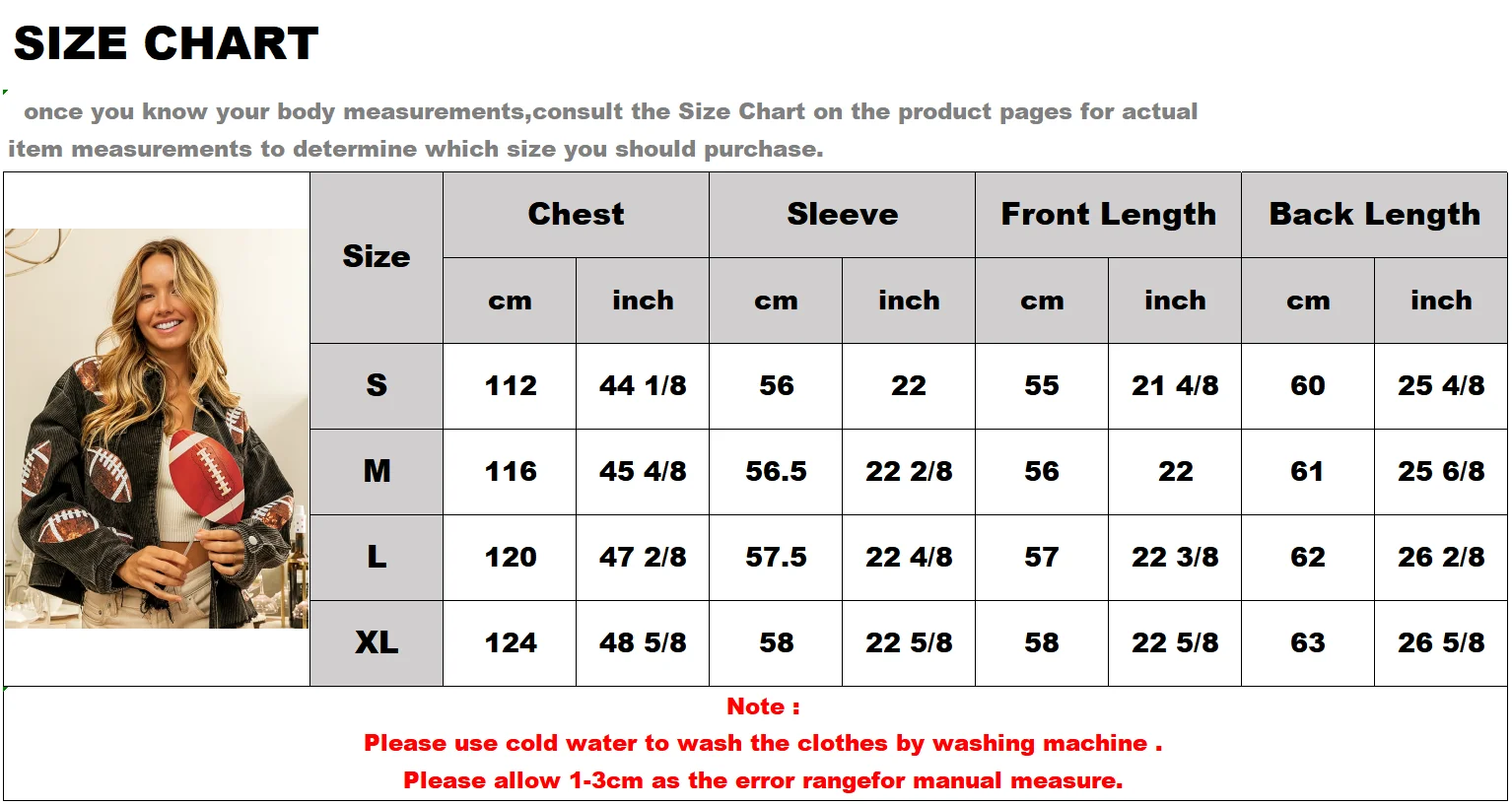 Description Picture 2 of itemNew Sports Casual Corduroy Jackets For Women Retro Turn-down Collar Football Sequins Tassel Women's Jacket Long Sleeve Jackets