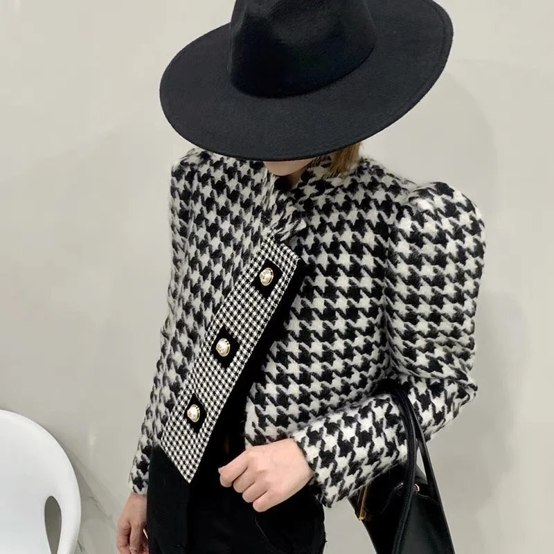 Description Picture 4 of itemLuxury Brand Houndstooth Vintage Tweed Jacket Coat New Autumn Winter Fashion High Street Small Fragrance Woolen Short Outerwear
