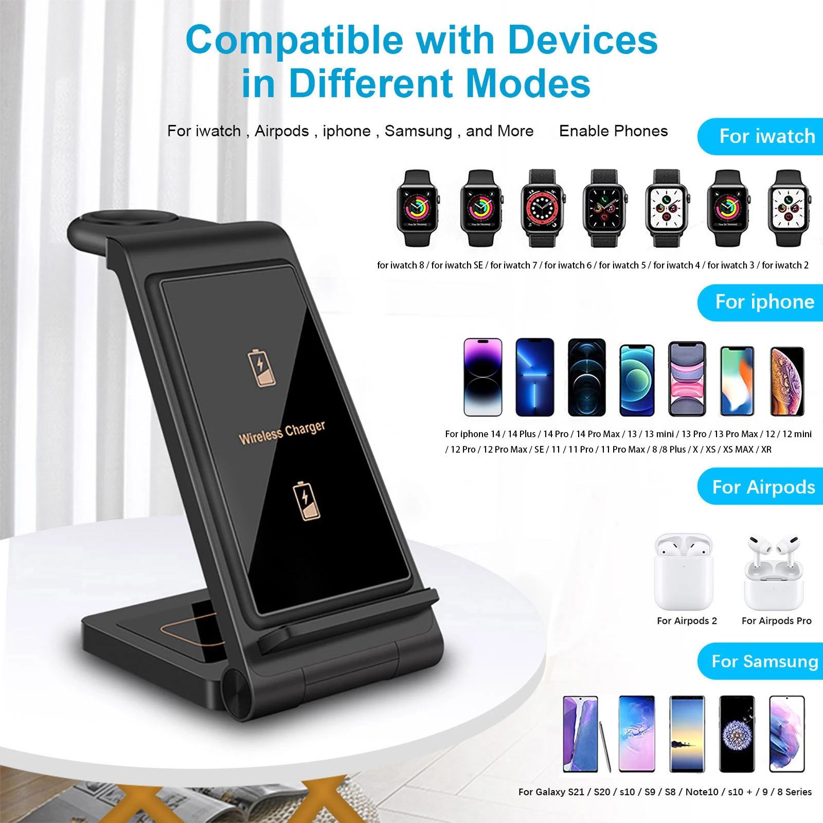 Description Picture 3 of item20W 3 in 1 Wireless Charger Stand Pad For iPhone 14 13 12 11 Apple Watch 8 7 6 Fast Charging Dock Station for Airpods Pro iWatch