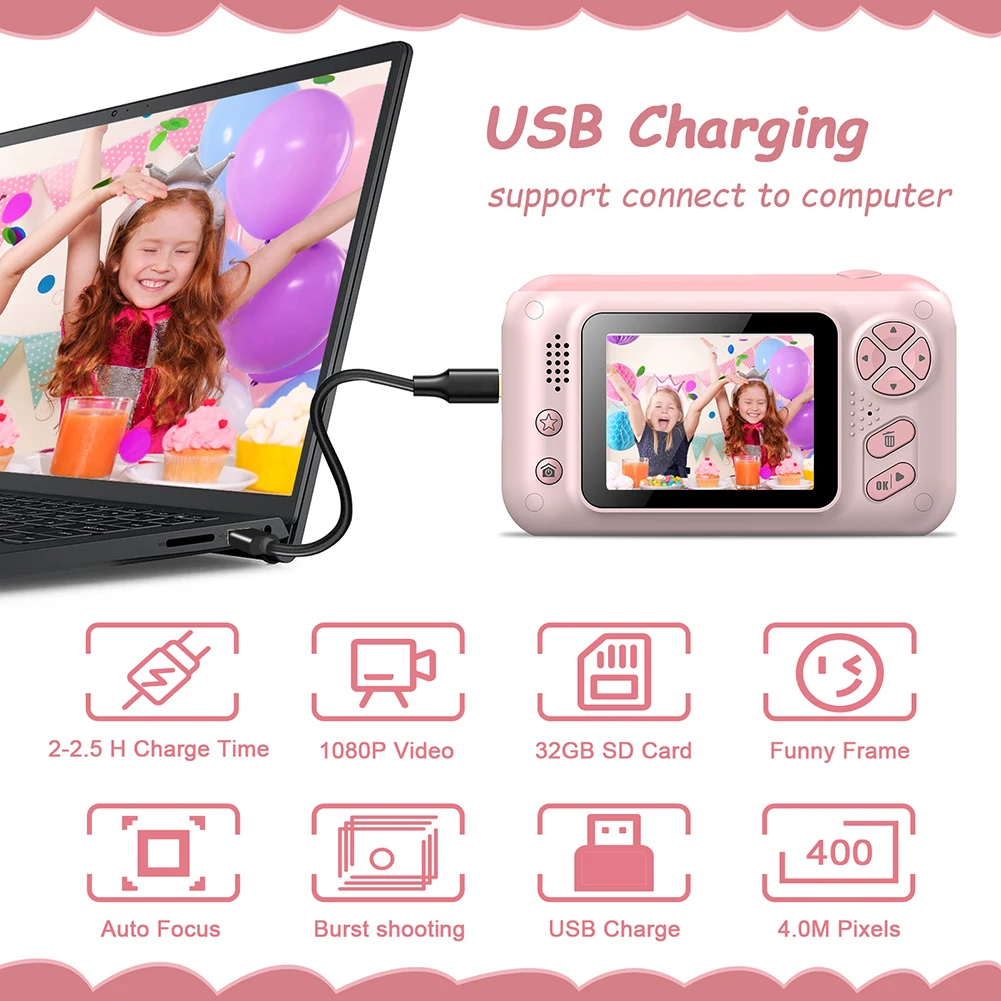 Description Picture 6 of itemCute Kids Camera Children Digital Cameras 2.4 Inch HD Screen Camera Photographer Educational Toys Video Recorder Birthday Gift
