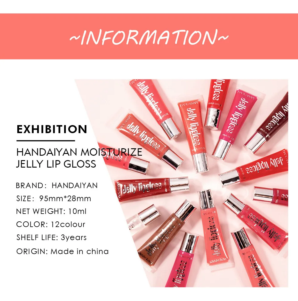 Description Picture 2 of itemHandaiyan Jelly Lipstick Glossy Moisturizing Lip Gloss Transparent Shiny Lip Plumper Oil Liquid Lip Stick Makeup Cosmetics