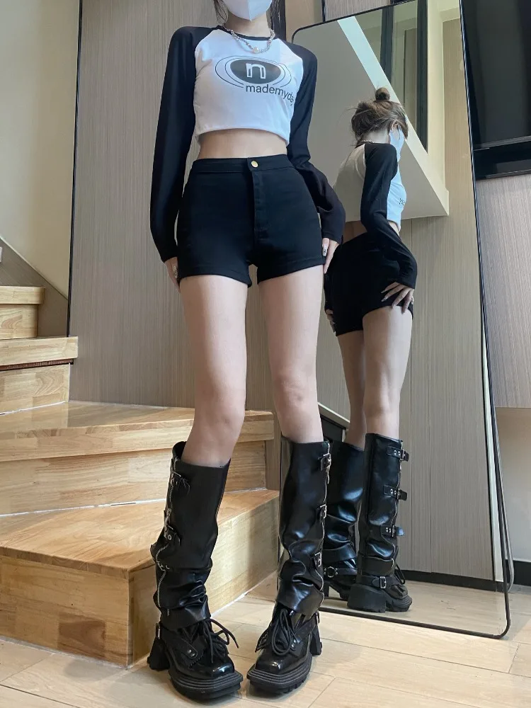 Description Picture 5 of itemAotvotee High Waisted Jeans for Women 2023 Summer Casual Solid Slim Pencil Shorts Fashion Vintage Streetwear Chic Skinny Shorts