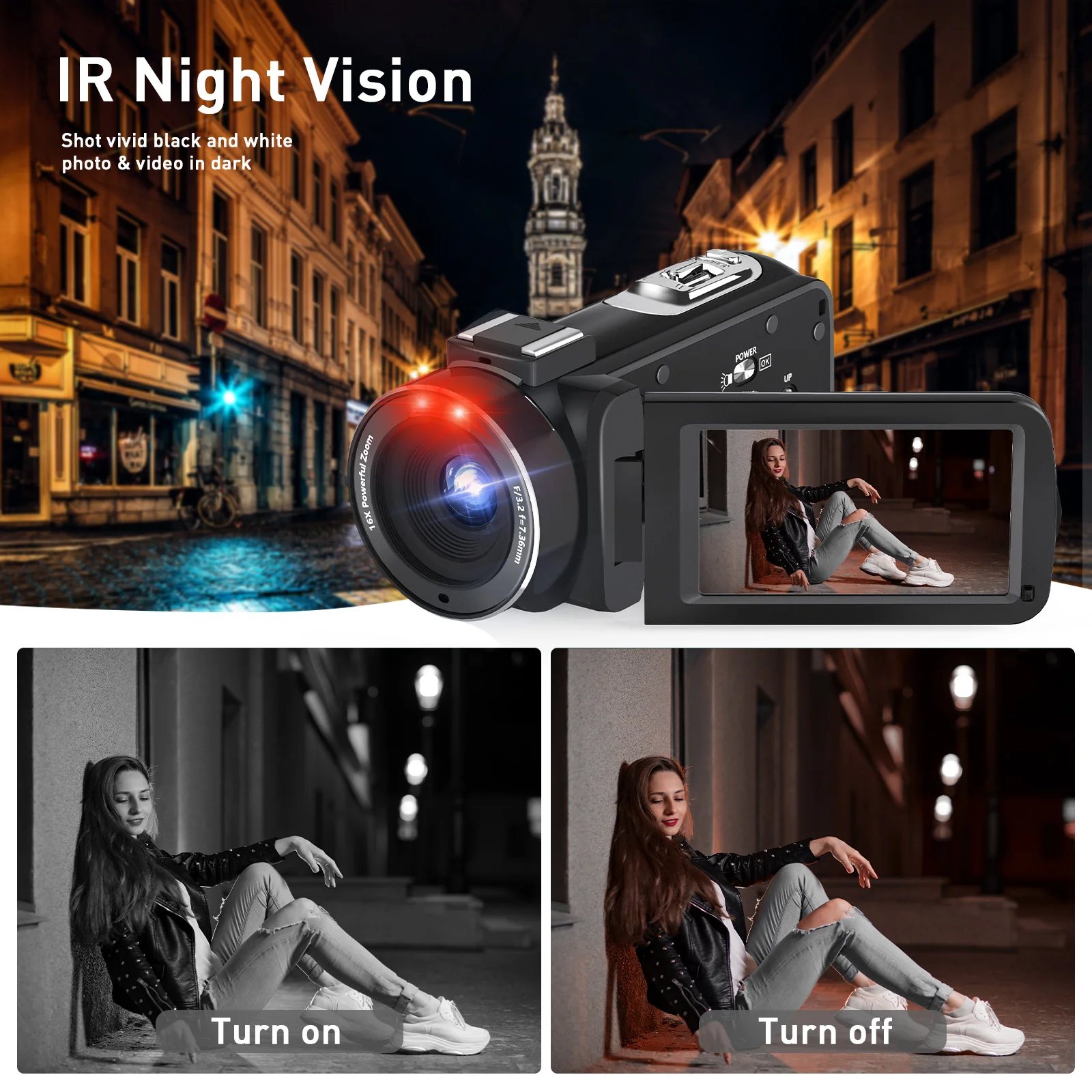 Description Picture 6 of item2.7K Digital Camera Video Cameras 3.0 inch Rotating Touch Screen Camera IR Night Vision 18X Zoom Cameras wtih battery Gift DV