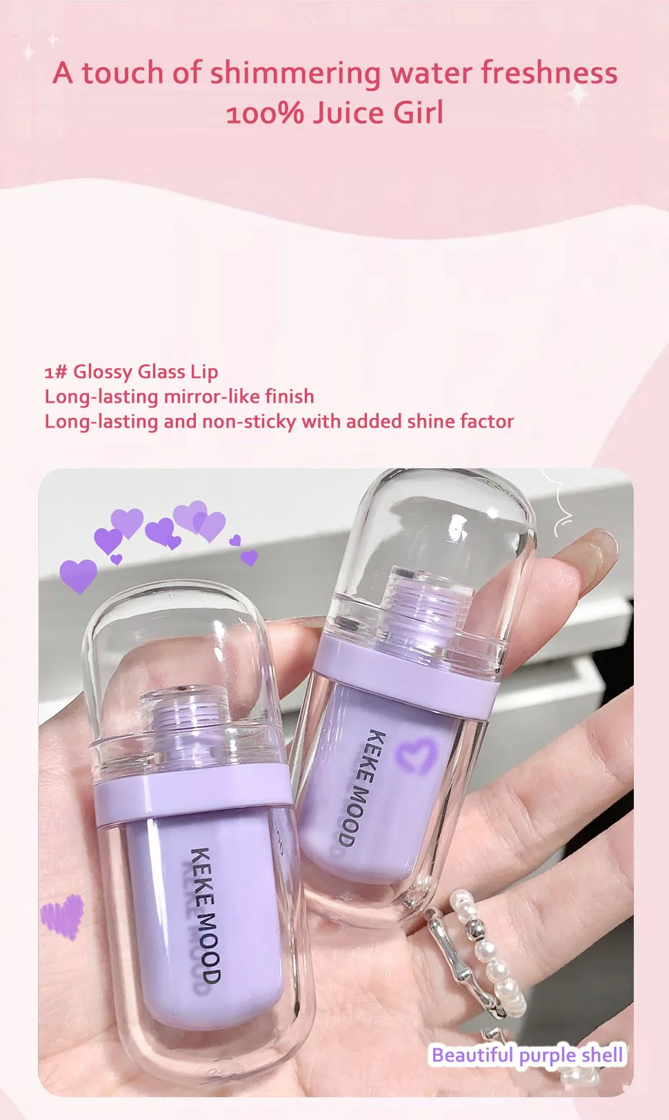 Description Picture 4 of itemCrystal Glossy Lip Glaze Jelly Mirror Water Lip Gloss Lasting Moisturizing Sexy Lip Tint Korean Lip Glaze Girl Beauty Cosmetics