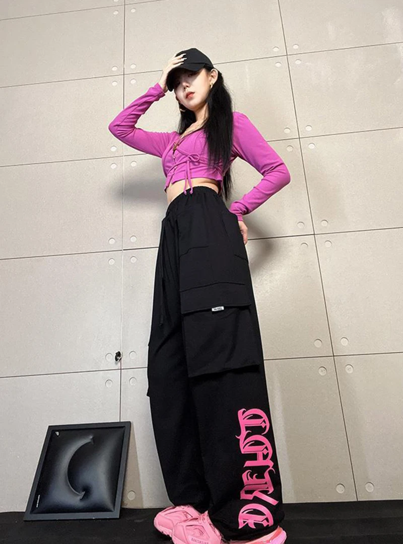 Description Picture 4 of itemY2K Cargo Pants Women Streetwear Printed Wide Leg Joggers Sweatpants Harajuku Hip Hop Multi-Pocket Loose Casual Sports Trousers