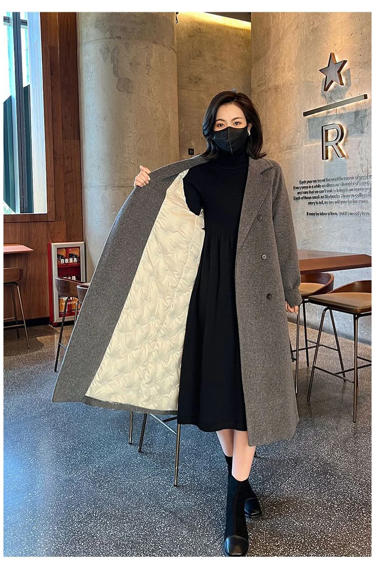 Description Picture 6 of itemYitimoky Thicken Warm Wool Coat Women 2023 New Vintage Double Breasted Long Jackets Casual Loose Turn Down Collar Winter Coat