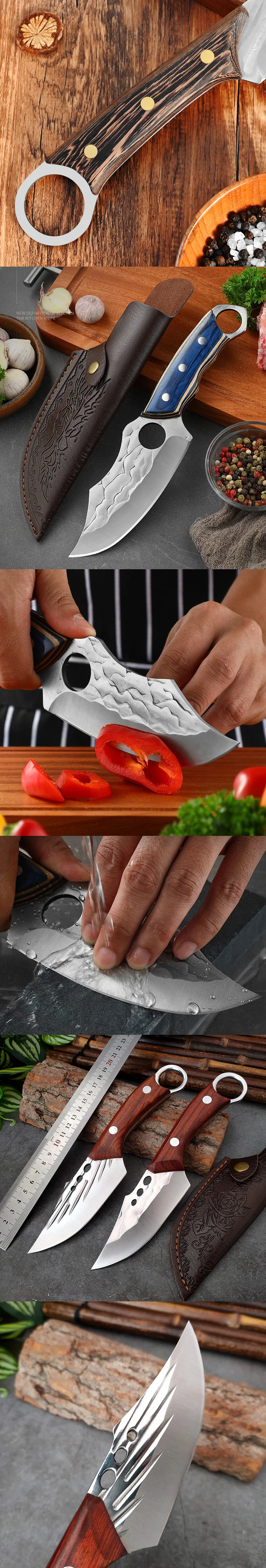 Description Picture 4 of itemBoning Knife Chef Knive Sharp Full-Tang Fishing Meat Cleaver for Hunting Knife Rivet Fixing Wood Curved Handle Knife With Sheath