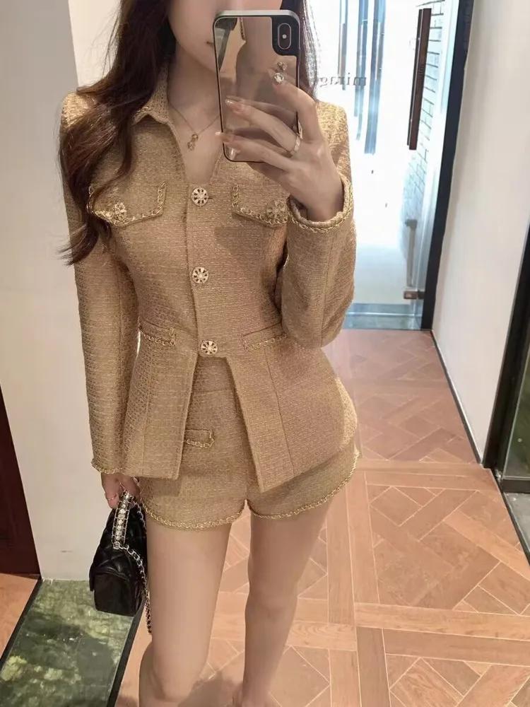 Description Picture 2 of itemAutumn Winter clothes two Piece Set For Women High Street Luxury Fashion Jacket Coat + Short pant 2 piece sets women outfit