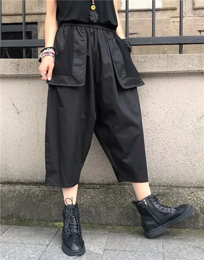 Description Picture 6 of itemNine-point Pants Harajuku Casual Cargo Pants Solid Baggy Straight Trouser Wide Leg Pockets Joggers Trousers Y2K Women Streetwear