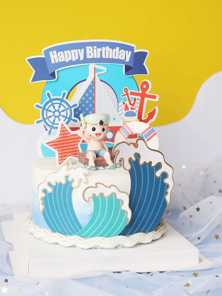 Description Picture 4 of itemSailing goggles boy summer Decoration Happy Birthday ship anchor Cake Toppers for Children Kid Boy Party Supplies Lovely Gifts