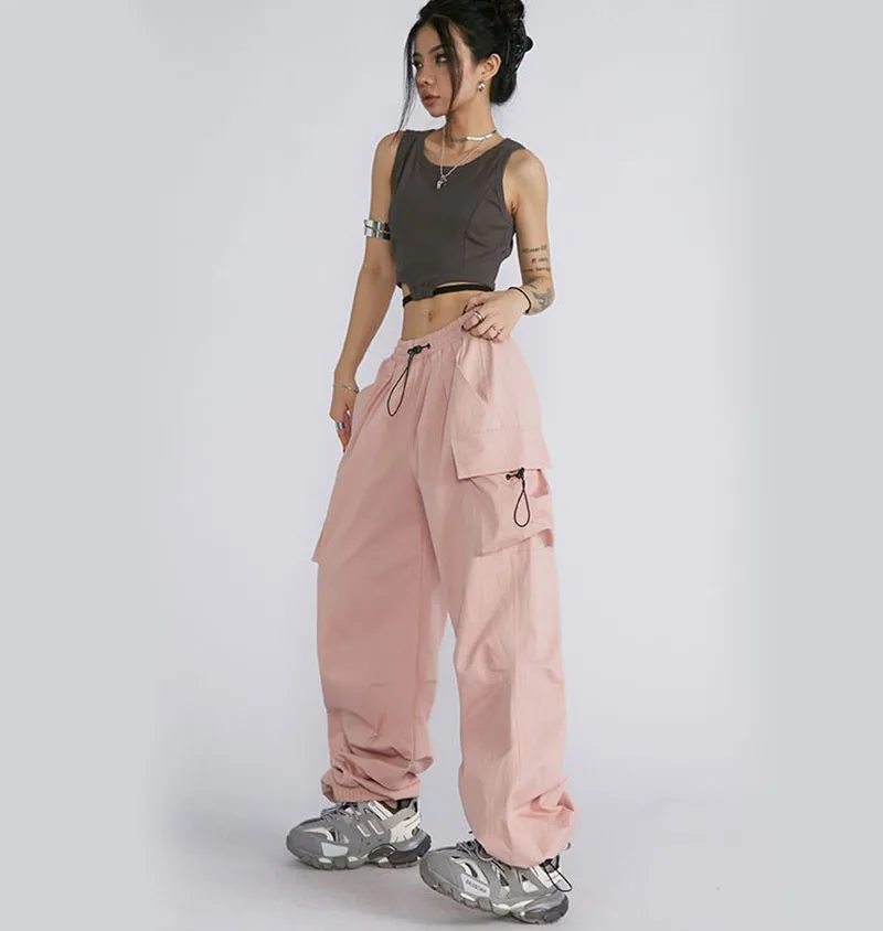 Zoki Hip Hop Streetwear Cargo Pants Women Loose Big Pockets Ins Tide Wide Leg Trousers Y2K Fashion All Match Jogging Sweatpants