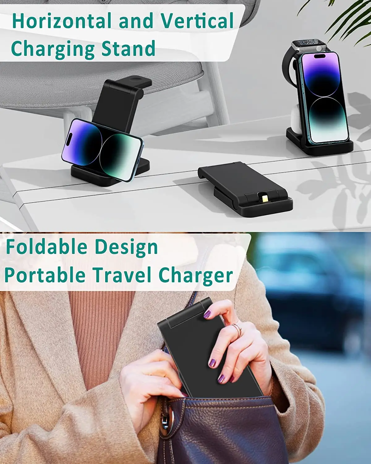 3 in 1 Foldable Fast Charging Station For Apple Wireless Charger Stand Portable for iPhone 14 13 12 Pro Max 11 iWatch 8 Airpods