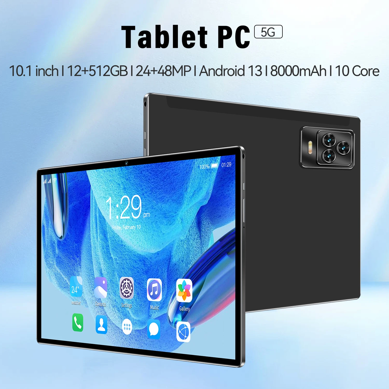 Description Picture 2 of itemGlobal Version Original Tablet 10.1 Inch Android 13 12GB+512GB Tablet Dual SIM Card 4G/5G Phone Call GPS WiFi Bluetooth Tablet