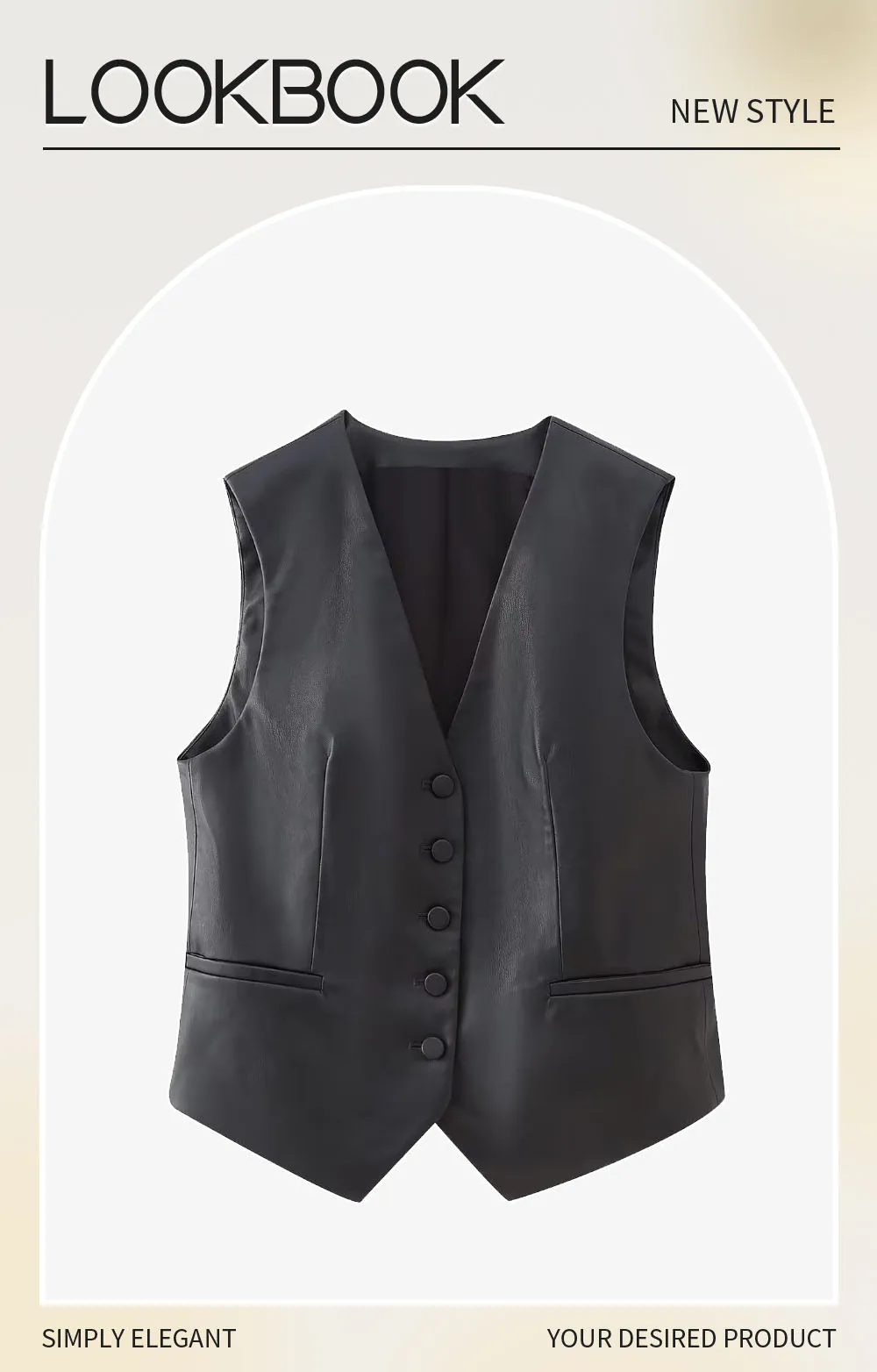 Description Picture 4 of itemUNIZERA2023 Autumn and Winter New Women's Casual Versatile V-neck Button Imitation Leather Fine Cut Black Vest