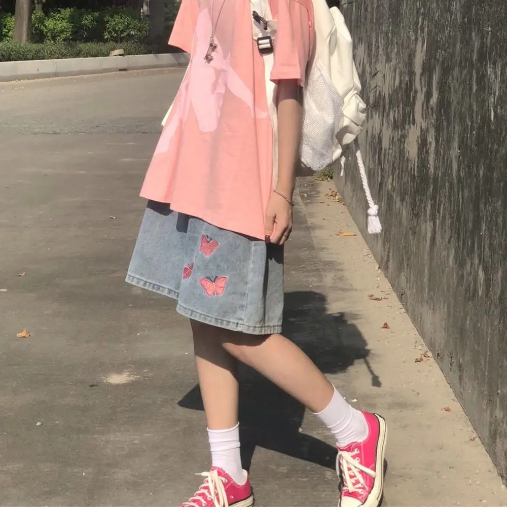 Description Picture 6 of itemButterfly Embroidery Jeans Shorts Y2k Streetwear Wide Leg Pants Women Korean Fashion Vintage Kawaii Casual Loose Trousers