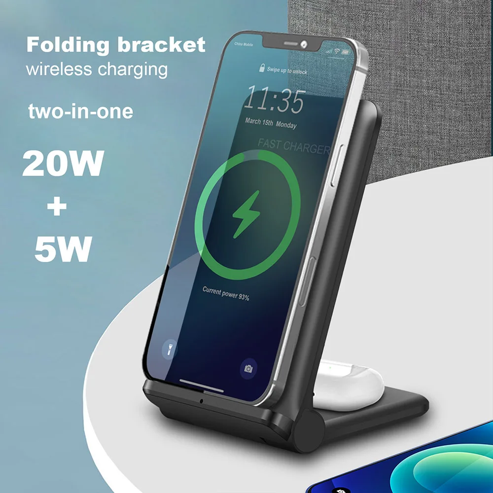 25W 2 in 1 Wireless Charger Dock Station For iPhone 14 13 12 11 XS XR 8 Airpods Pro Foldable Fast Charging Stand For Samsung S22