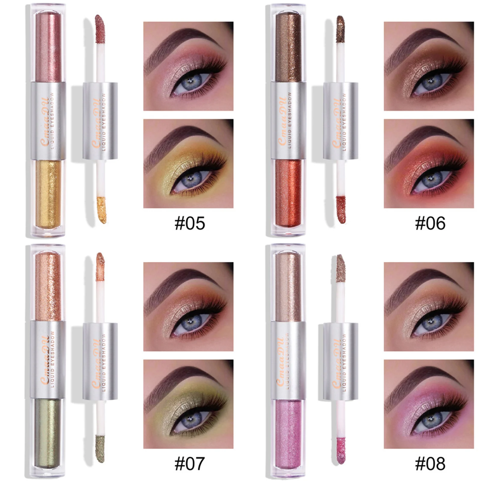 Description Picture 4 of item4 Pcs Liquid Eyeshadow Metallic Shimmer Glitter Eyeshadow Makeup for Eyes Metallic Shimmer 8 Colors Double Head Design