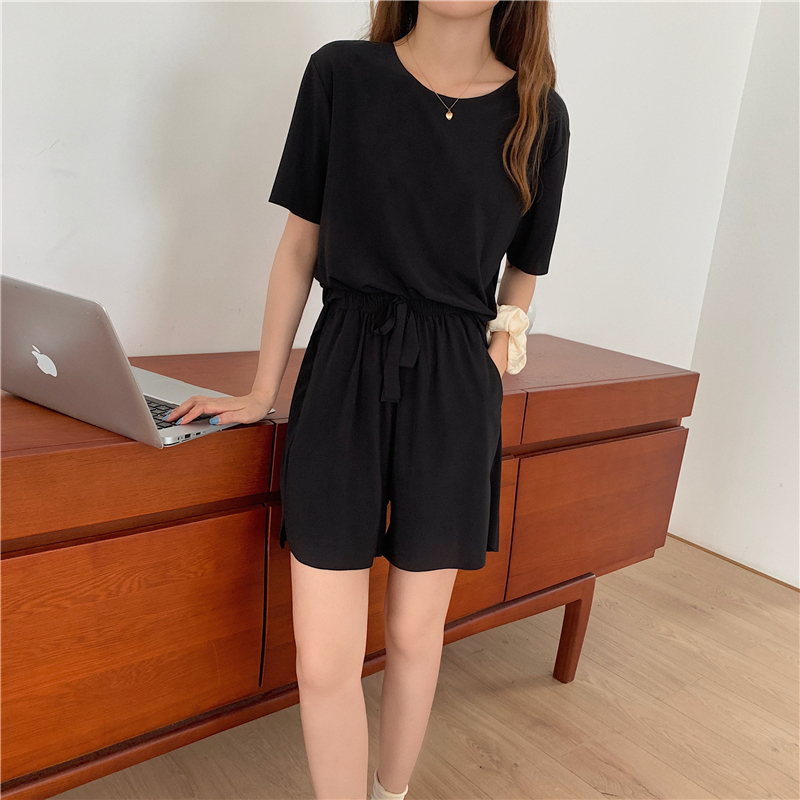 Summer Casual 2 Piece Women Set  Short Sleeve Tops And Shorts Elastic Waist Soft Cool Lce fabric Two Piece Set Woman Outfits