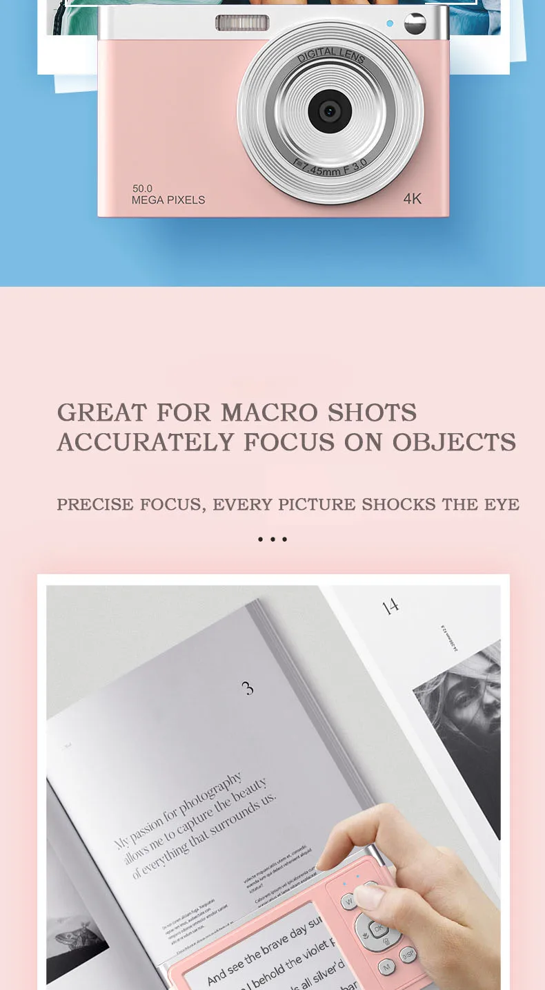 Portable Digital Camera HD Camera Micro SLR Camera 4K Video 50MP CCD Retro VLOG 2.88In IPS Screen Auto Focus Selfie Camera