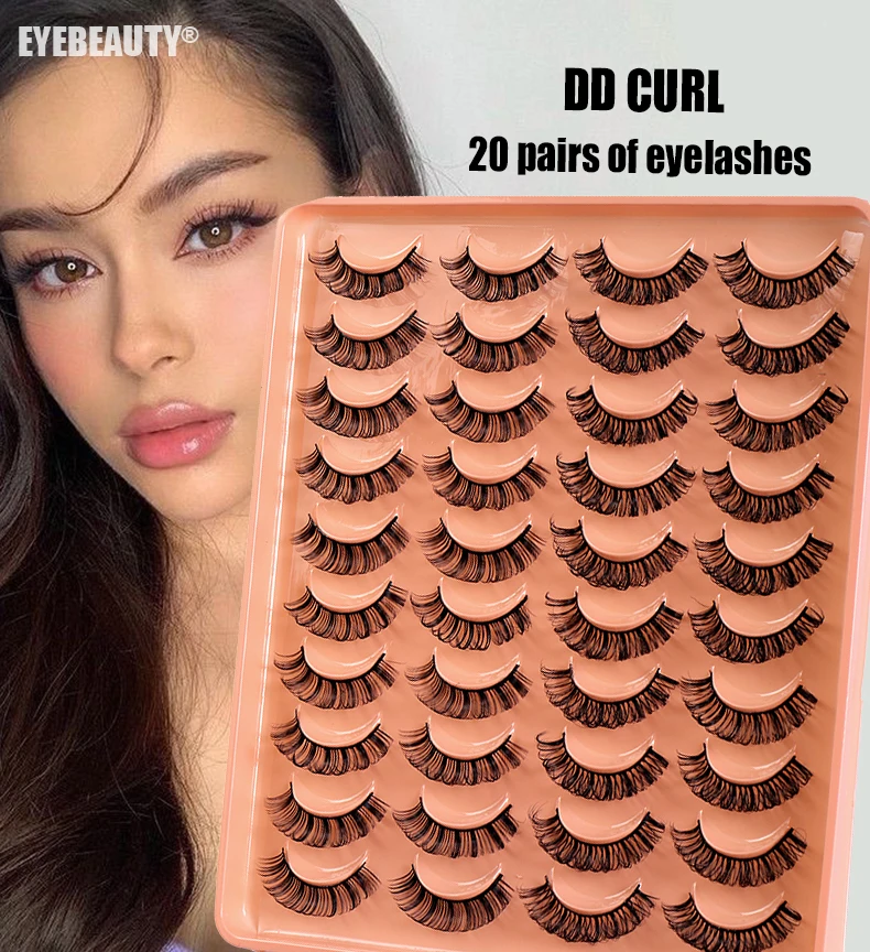 DD Curl Russian Strip Lashes 20/5 Pairs Volume Thick Fluffy Faux Mink Lashes Makeup False Eyelash Bulk Fake Eye Lashes