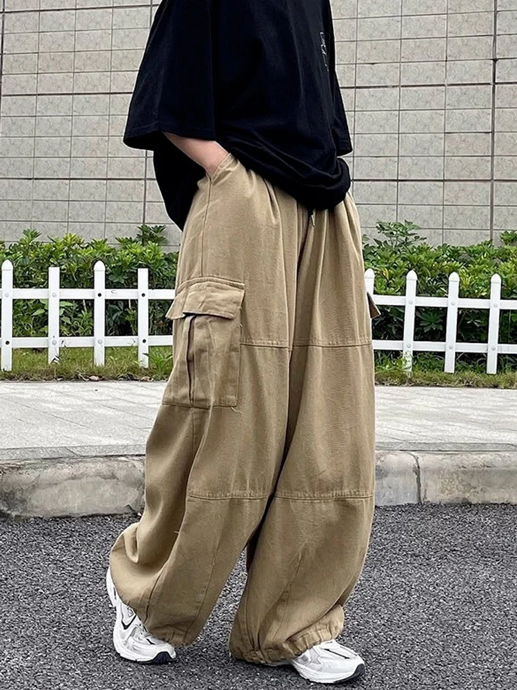 HOUZHOU Harajuku Streetwear Khaki Cargo Pants Women Oversize Pockets Hip Hop Black Wide Leg Trousers For Female Korean Fashion