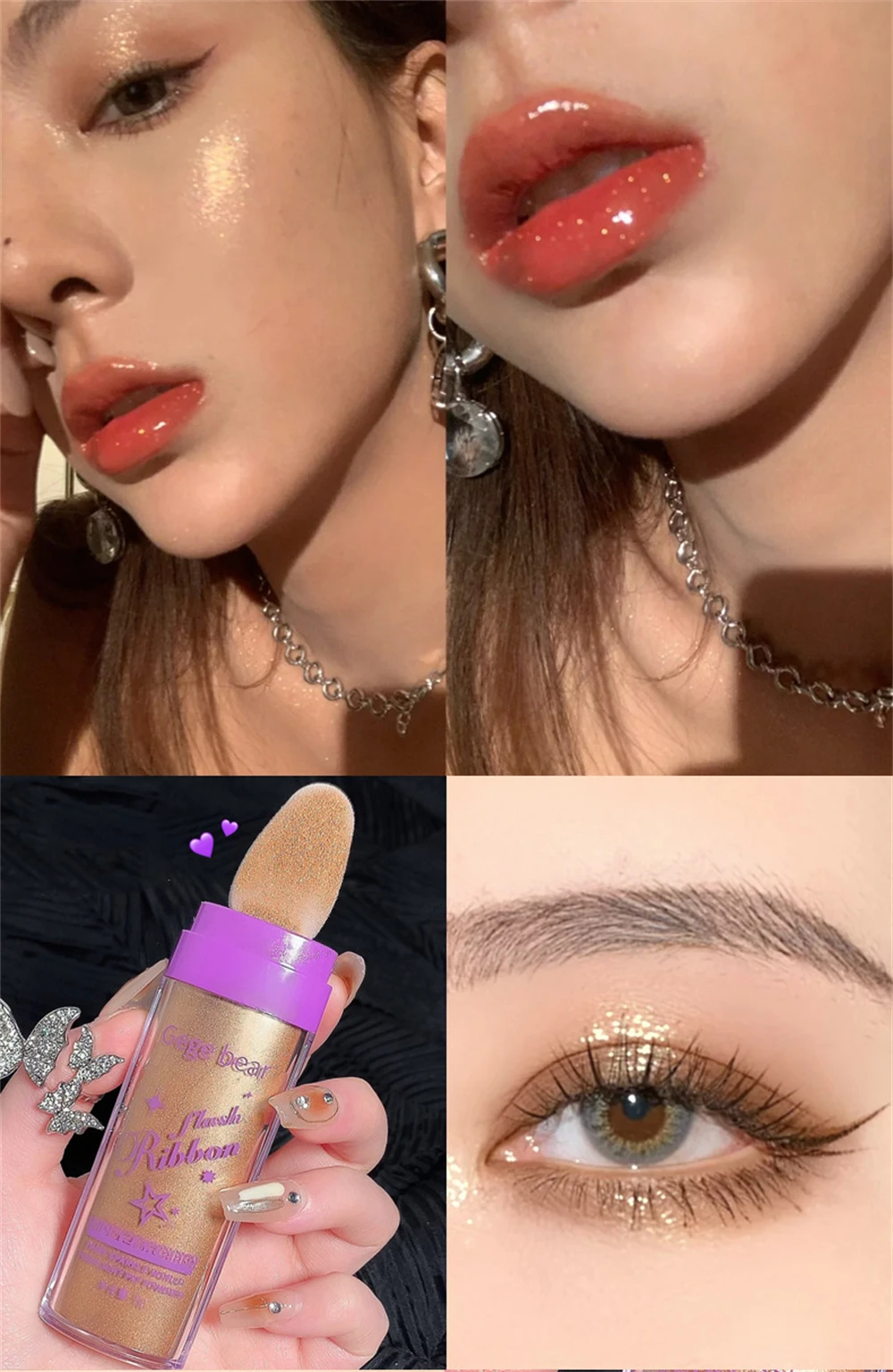 Description Picture 4 of item3colors Highlighter Glitter Fairy Powder Contour Shading Powder Shimmer Highlighter Stick Illuminator Makeup for Face Body