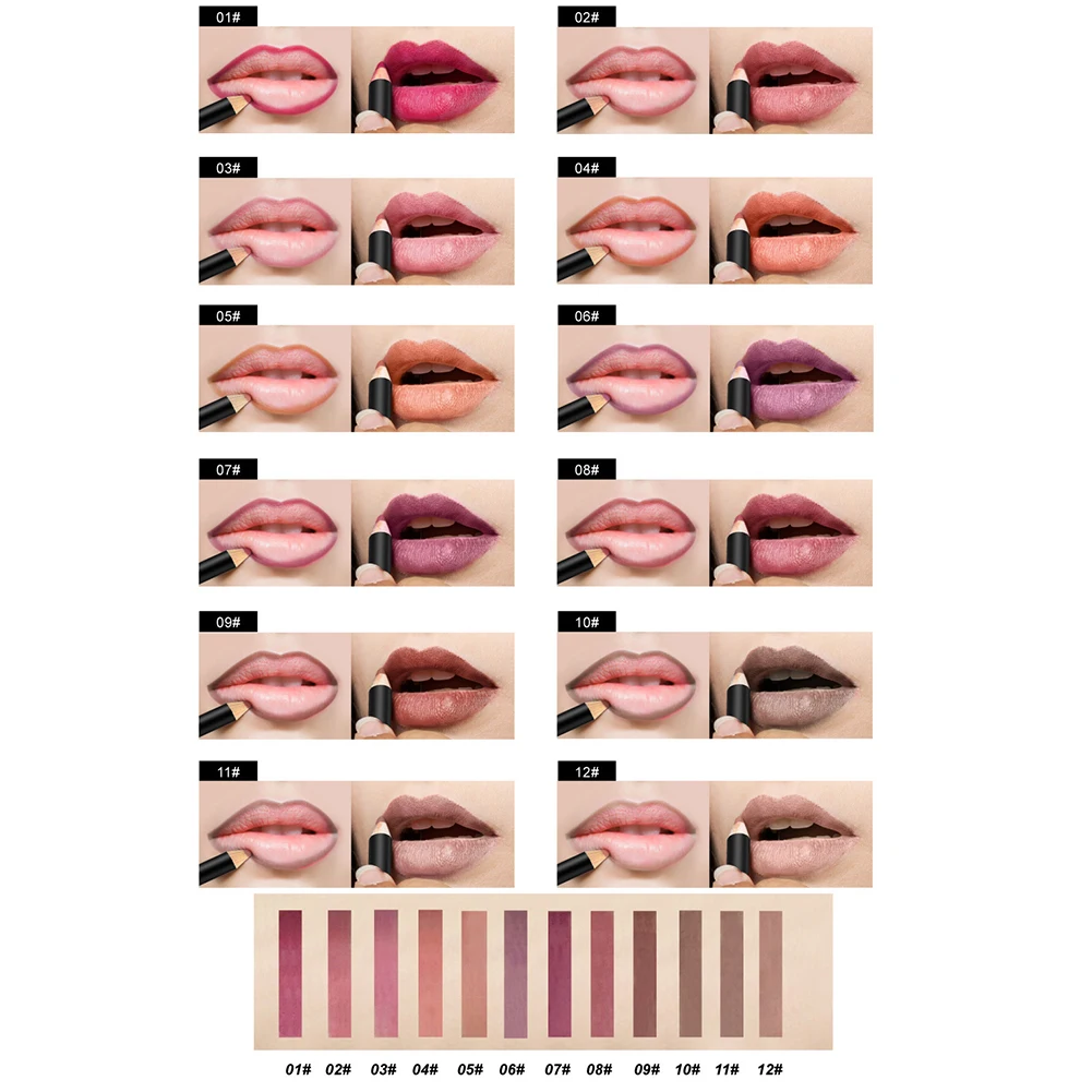 12 Color Matte Lipliner Waterproof Lasting Lip Gloss Lips Makeup Cosmetic