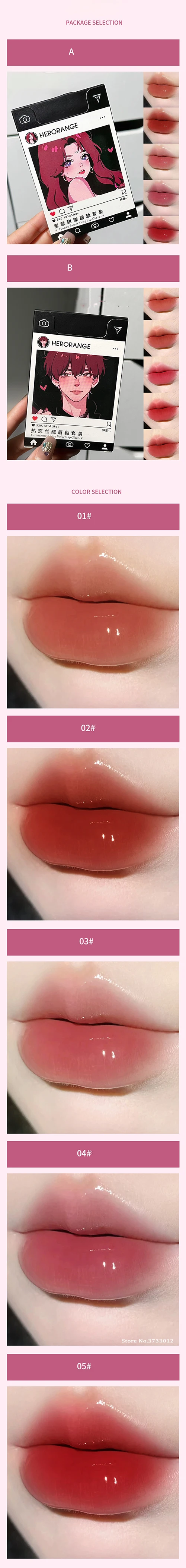 Description Picture 5 of item5Pcs Boy/Girl Lip Gloss Set Red Tint Makeup Long Lasting Matte & Mirror Cigarette Lip Glaze Waterproof Lipstick Kit Cosmetic