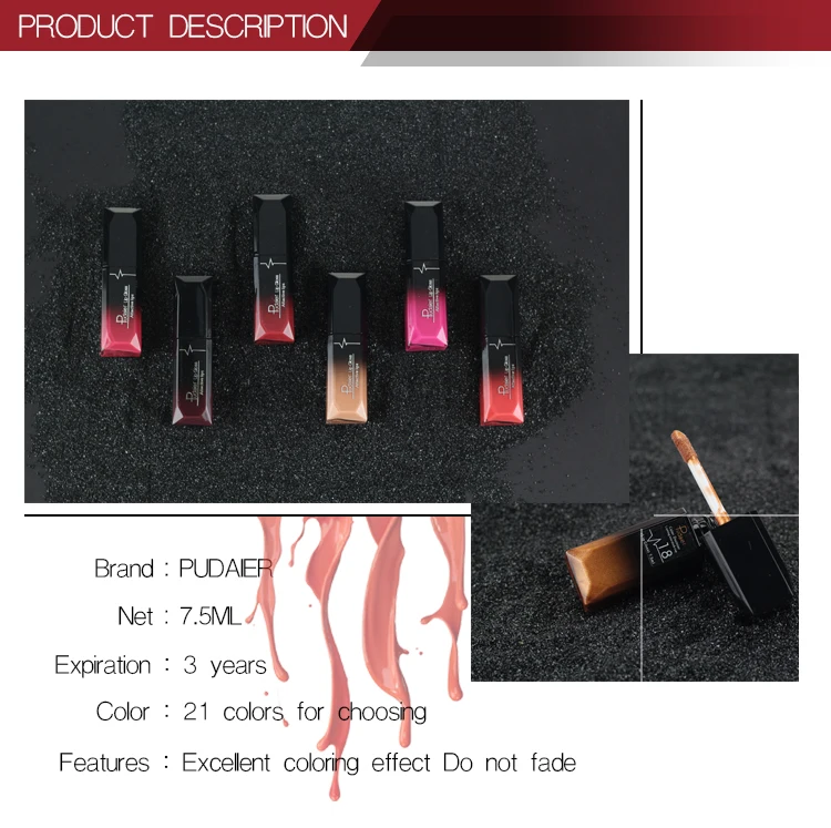 Pudaier Lips Matte Liquid Lipstick Make up Cosmetics Makeup Long-lasting Moisturizer Lip Gloss Maquiagem Waterproof Lipgloss Pen