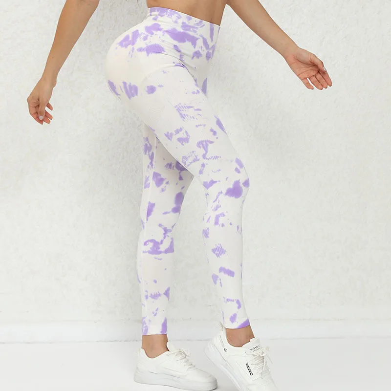 Description Picture 4 of itemWomen Tie Dyed Yoga Pants Quick Dry Tight High Waist Semaless 3D Printing Leggings Hip Lifting Running Outdoor Fitness Pants