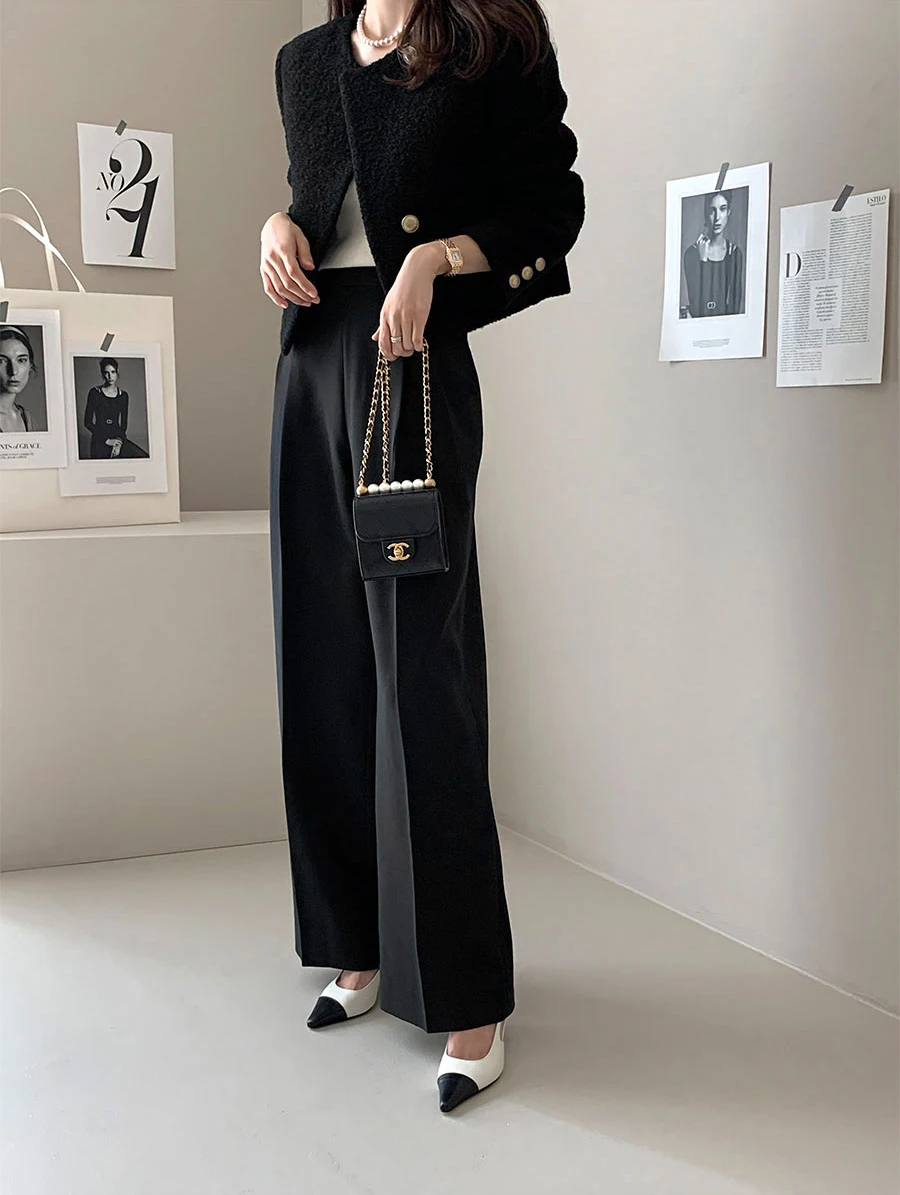 Description Picture 5 of itemJielur Black Winter Chic Pure Color Female Jackets Korean Style Fashion Streetwear O-neck Casual Simple Buttons Slim Women Coats