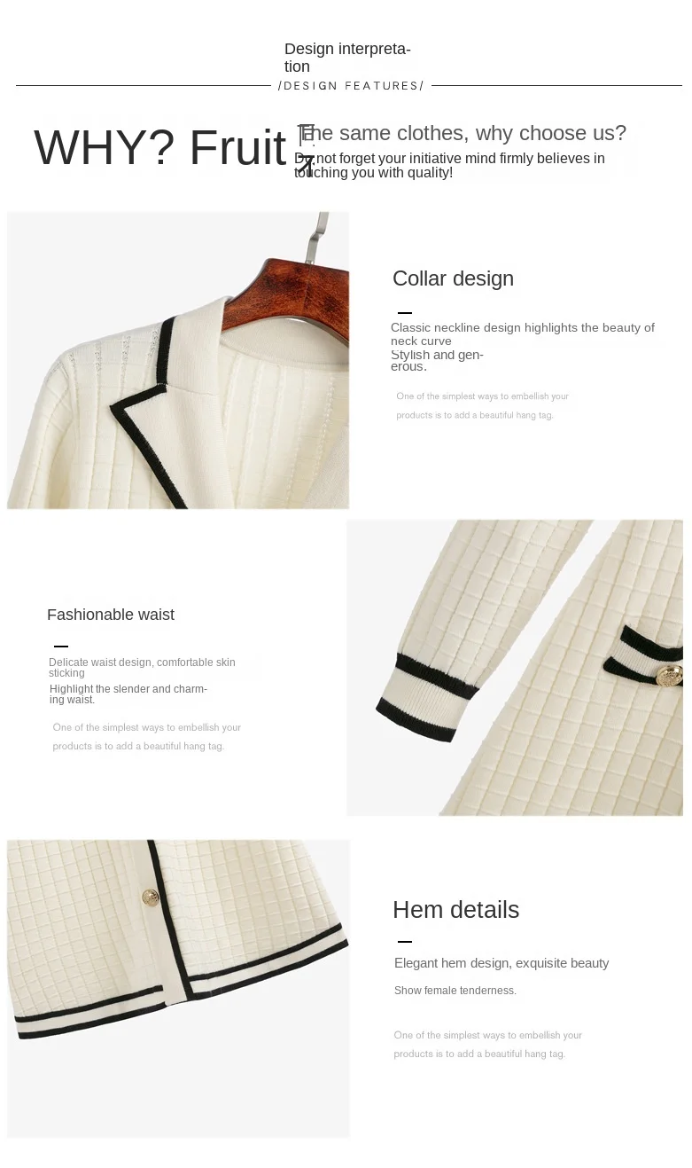 Description Picture 6 of itemWhite Dress Little Fragrance Temperament Celebrity Waist A Sweater Knitted Contrast Color Long Sleeve Slim Fit V-Neck Dress