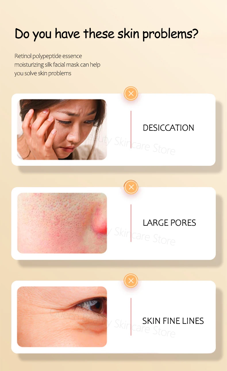 Description Picture 3 of itemRetinol Anti-Aging Face Mask Fullerene Polypeptide Anti Wrinkle Whitening Facial Masks Hyaluronic Acid Nicotinamide Moisturizing