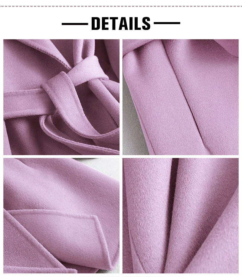 Description Picture 6 of itemWinter Cashmere Wool Belt Outerwear Jacket Spring Autumn Women Natural Wool Coat Women's Cloth Coat S3654