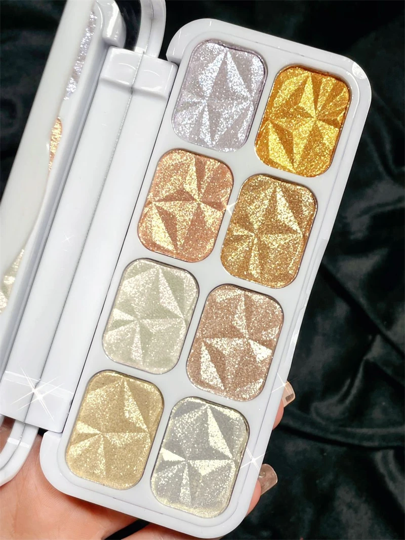 Description Picture 2 of item8 Colors Glitter Highlighter Face Contour Blush Palette Makeup Body Shimmer Powder Illuminator Brighten Highlight Cosmetics