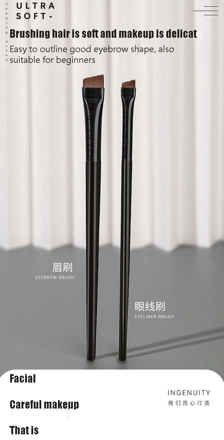 Description Picture 2 of item1/2pcs Makeup Brushes Set Eyebrow Eyeliner Brush Small Angled Blade Liner Brow Contour Brush Beauty Cosmetics Eyeliner Tool