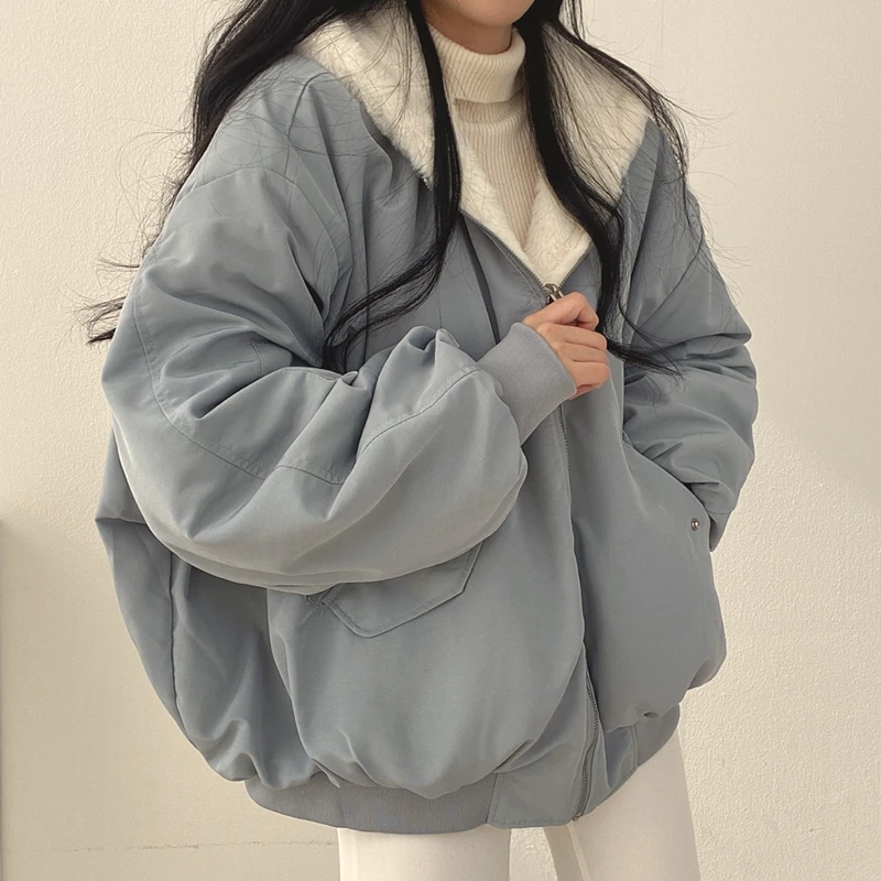 Description Picture 4 of itemWinter Women Thicken Warm Hooded Coat Oversized Kawaii Double Sided Cotton Y2k Zip Up Jacket Fashion Casual Loose Women's Wear
