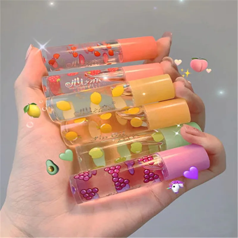 Description Picture 3 of item6 Colors Roll-on Fruit Oil Lip Balm Lip Oil Moisturizing Mirror Transparent Lip Oil Long lasting Hydrating Lip gloss Cosmetics